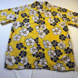XL Men's KIRRA Flawless Vintage‎ Gold+Navy Floral Cotton Hawaiian Shirt EUC